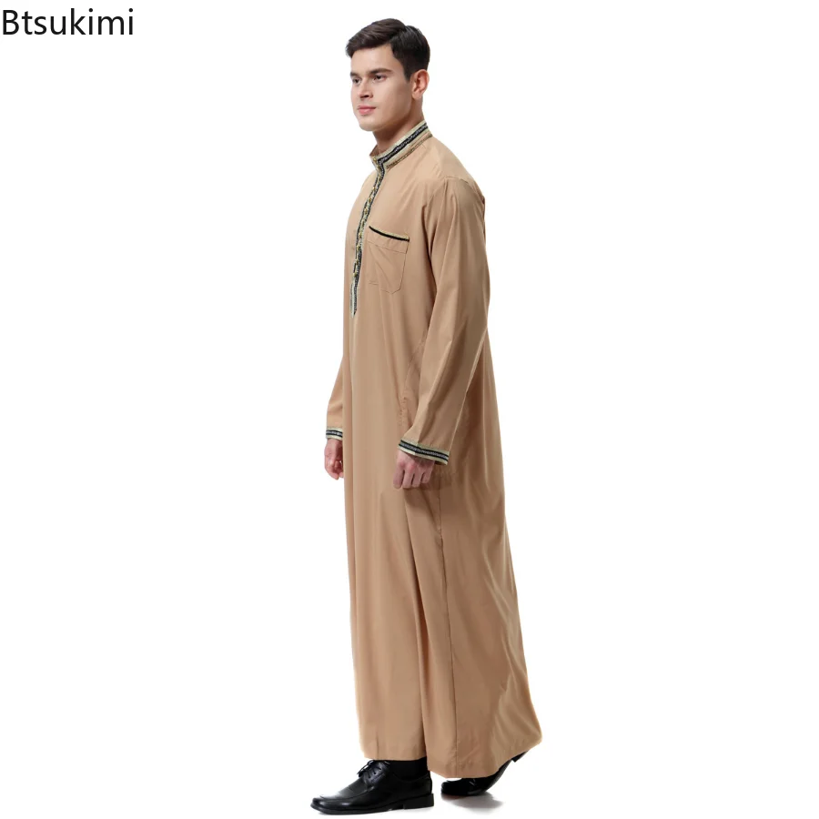 Muslim Men O-Neck Arabic Abaya Islamic Clothing Dubai Kaftan Long Sleeves Adult Jubba Thobe Pakistan Men Clothing Prayer Clothes