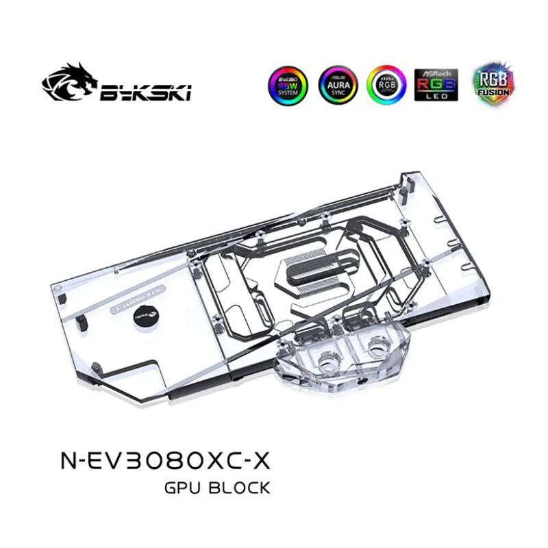 Фото Водяной блок графического процессора Bykski для EVGA RTX 3080 XC, полное покрытие с задней панелью, кулер водяного охлаждения ПК / плотные водные пути N-EV3080XC-X №4
