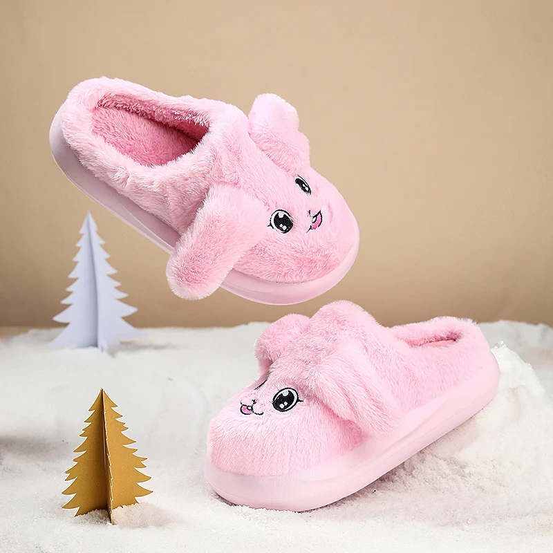 Мягкие детские тапочки в форме кролика плюс бархатные теплые слипоны мягкие