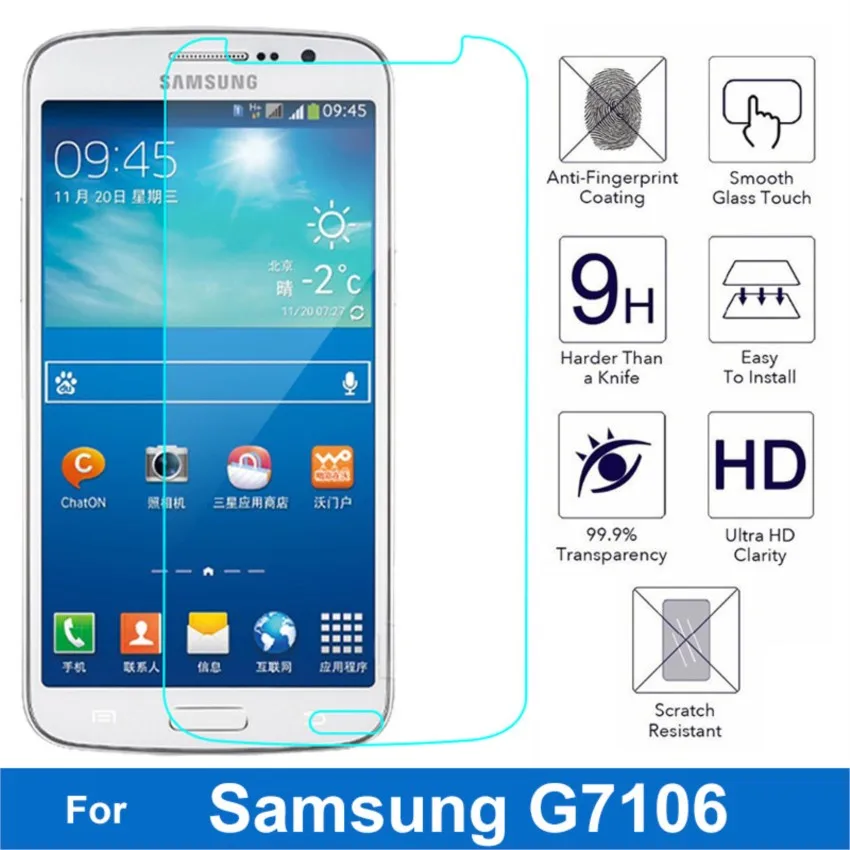 tempered glass film on for samsung galaxy grand 2 duos g7102 g7105 g7106 g7108 g7109 screen protector guard pelicula de vidro