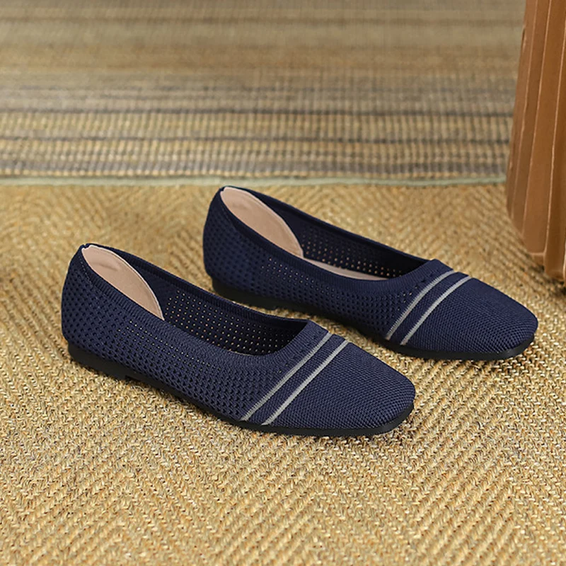 Женские туфли на плоской подошве дышащие повседневные удобные вязаные с