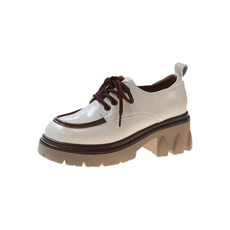 

Women's PU Leather High Heel Shoes Leisure Round Toe Fashion Shoe Women 2022 Autumn New Lace Up Square Heels Working Shoes Woman
