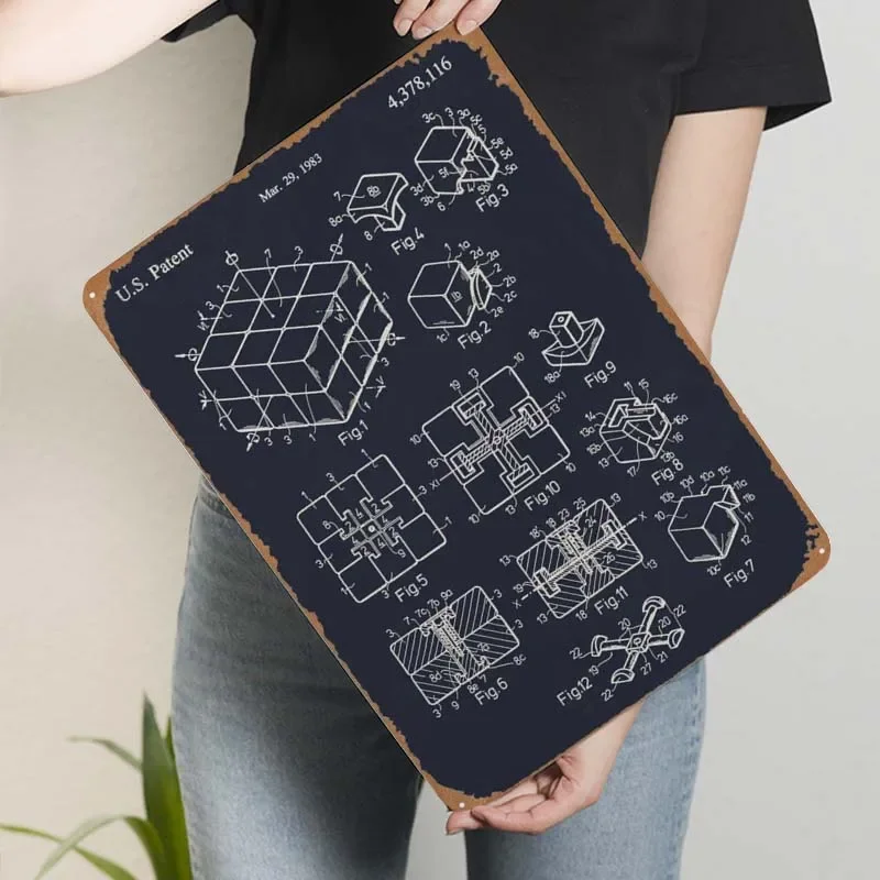 Rubiks куб игрушка ржавчины Жестяная Табличка Знак настенный Декор Гостиная