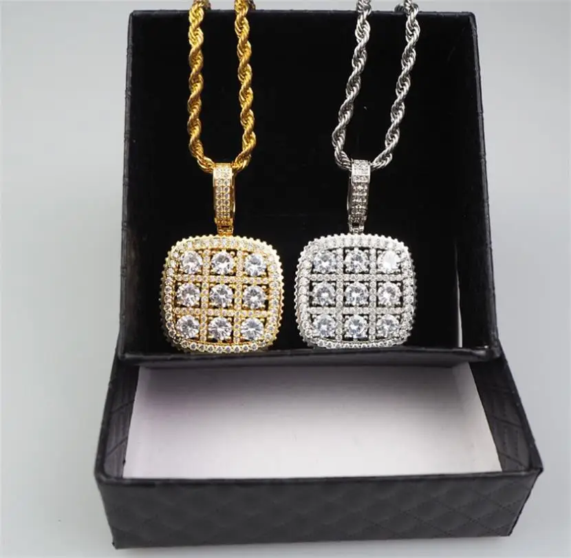 

ANGLANG Square Gold Silver Colour Cubic Zirconia Pendant Party Wedding Necklace for Unisex Pendant Bridal Engagement Jewelry