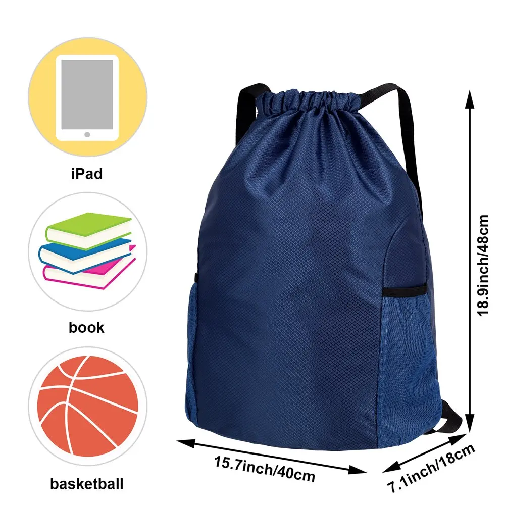 Drawstring Gym Bag, Drawstring Backpack, Gym Sack with Water Bottle Mesh Pockets Waterproof Drawstring Gym Backpack Bag for Men
