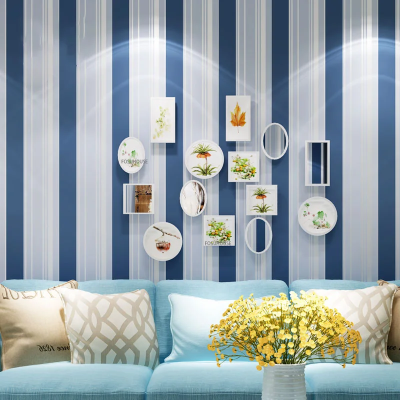 

Mediterranean Self Adhesive Wallpapers Eco-friendly Vertical Striped Wallpaper for Kids' Room Living Room Dormitory 3D Wallpaper
