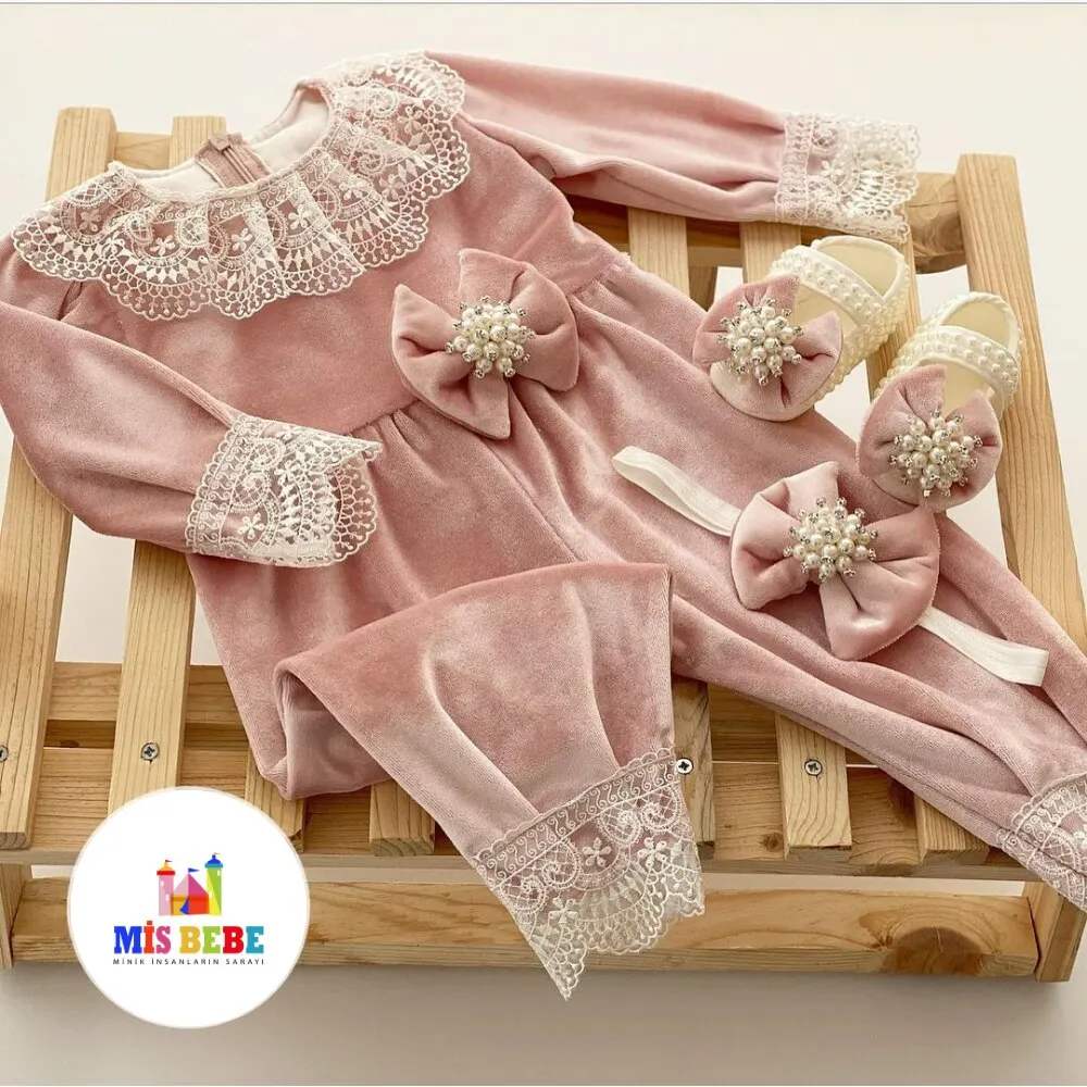 Velvet Jumpsuit Clothing Sets Lace Gemmiferous Autumn Spring Kids Costumes Children 3-Pcs Set