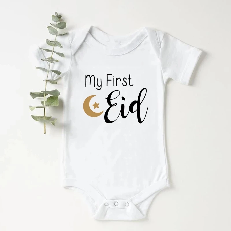 

My First Eid Newborn Baby Bodysuits Cotton Short Sleeve Boys Girls Rompers Cute Infant 1st Eid Jumpsuits Ramadan Outfits