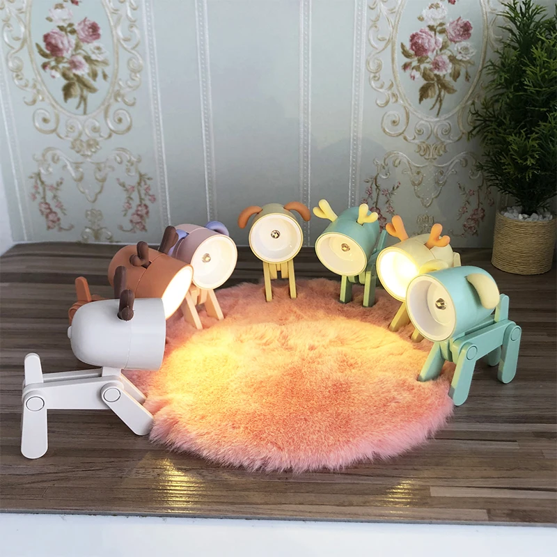 

1:6 Dollhouse Miniature LED Glow Lamp Deer Table Lamp Dog Desk Lamp Reading Lamp 1:12 Doll house Floor Lamp Furniture Decor Toy