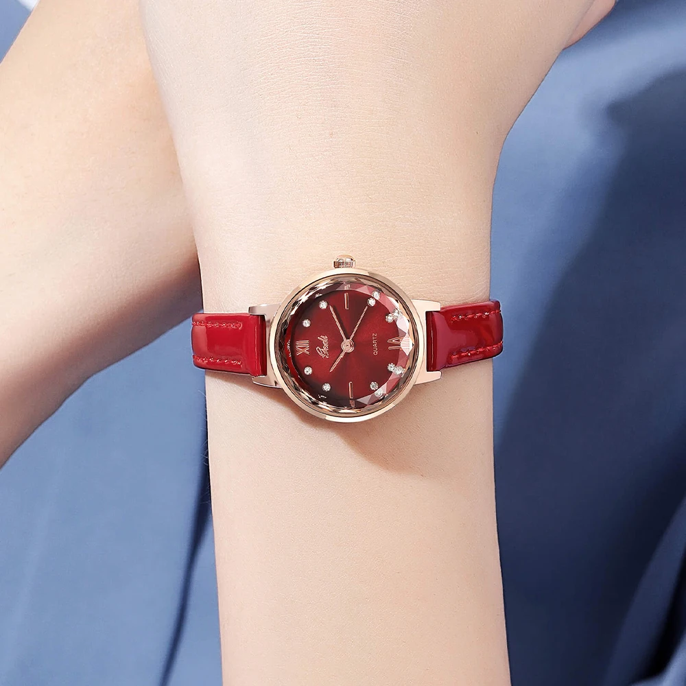 GEDI Retro Fashion Quartz Women Watches Brown Leather Strap Vintage Luxury Diamond Waterproof Ladies Wrist Watches Dropshipping