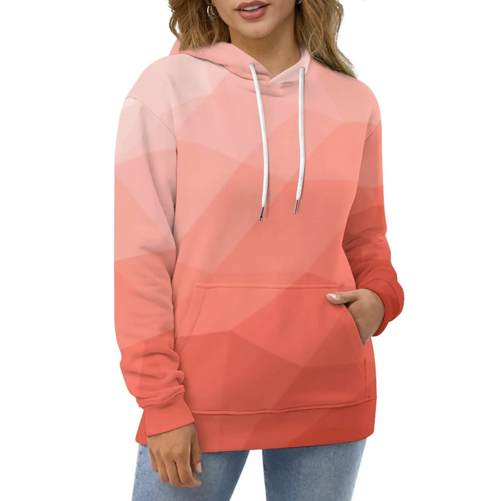 

Женская толстовка с капюшоном и длинным рукавом, с геометрическим принтом