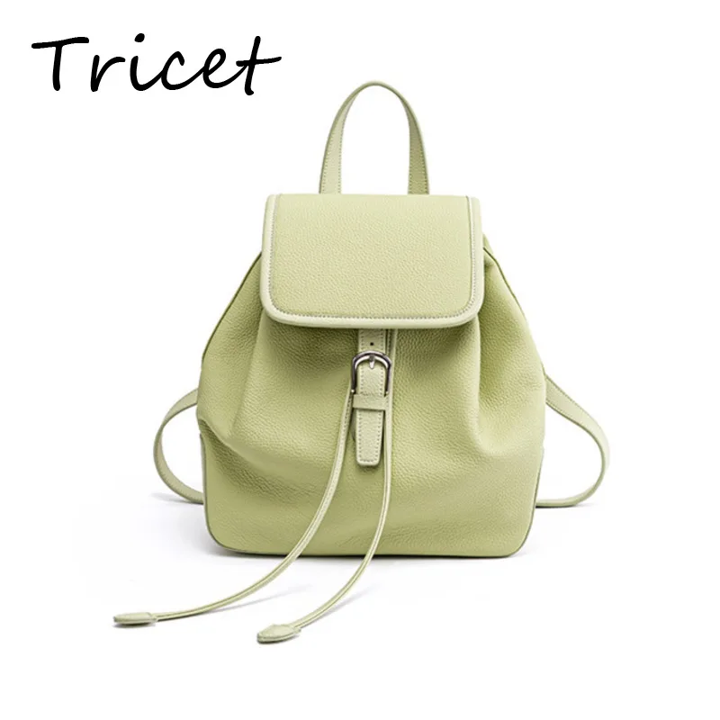 New Solid Buckle Women Backpack Stylish Genuine Leather Flap String Female School Bags High Quality Classic Soft Bags For Lady