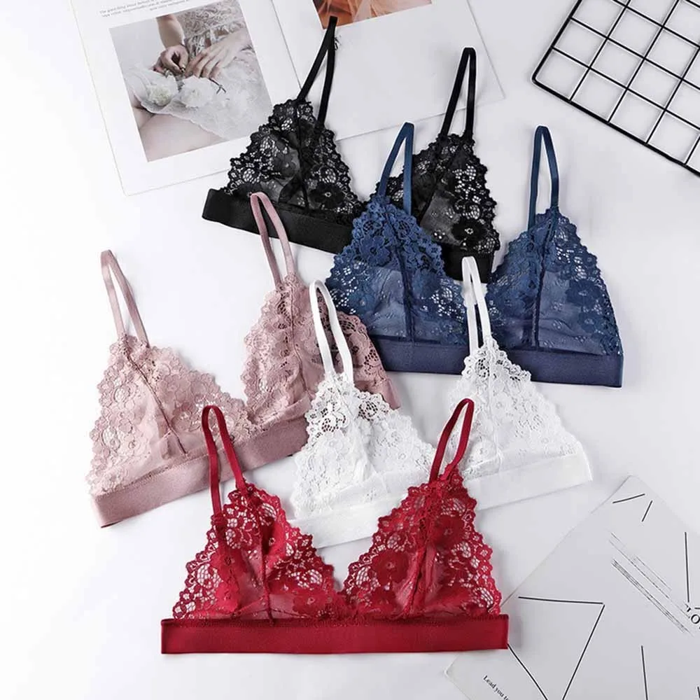 

Womens Lace Bralette Bralet Bra Bustier Ladies Crop Tops Cami Tank Tops Vest Breathable See-through Brassiere Triangle Cup