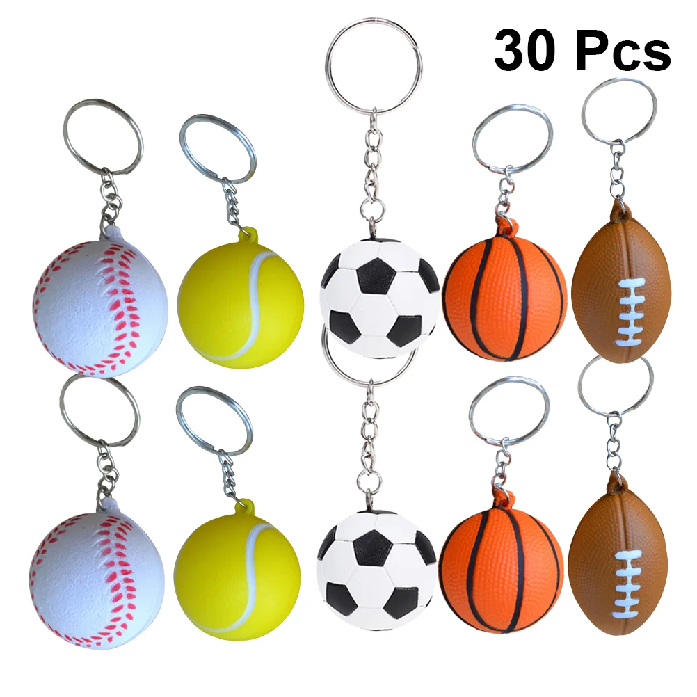 

30 Pcs Ball Keyring Rugby Game Souvenir Keychain Holder Car Sports Keychains Metal