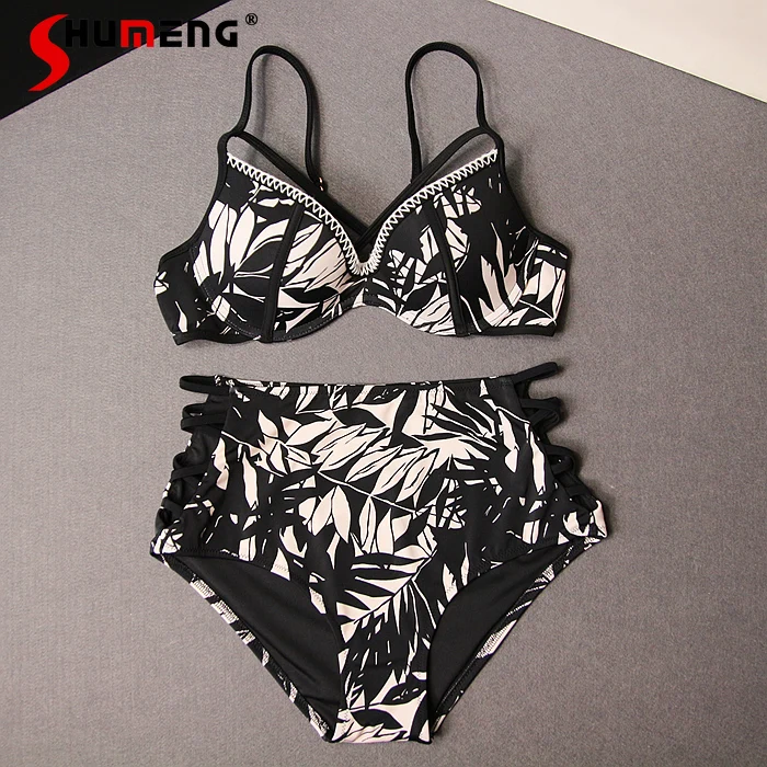 Lingerie Sets for Women Swiming Suit 2022 Summer New Women's Sexy Split Thin Small Chest Push Up Bikini Vacation Two-Piece Suit