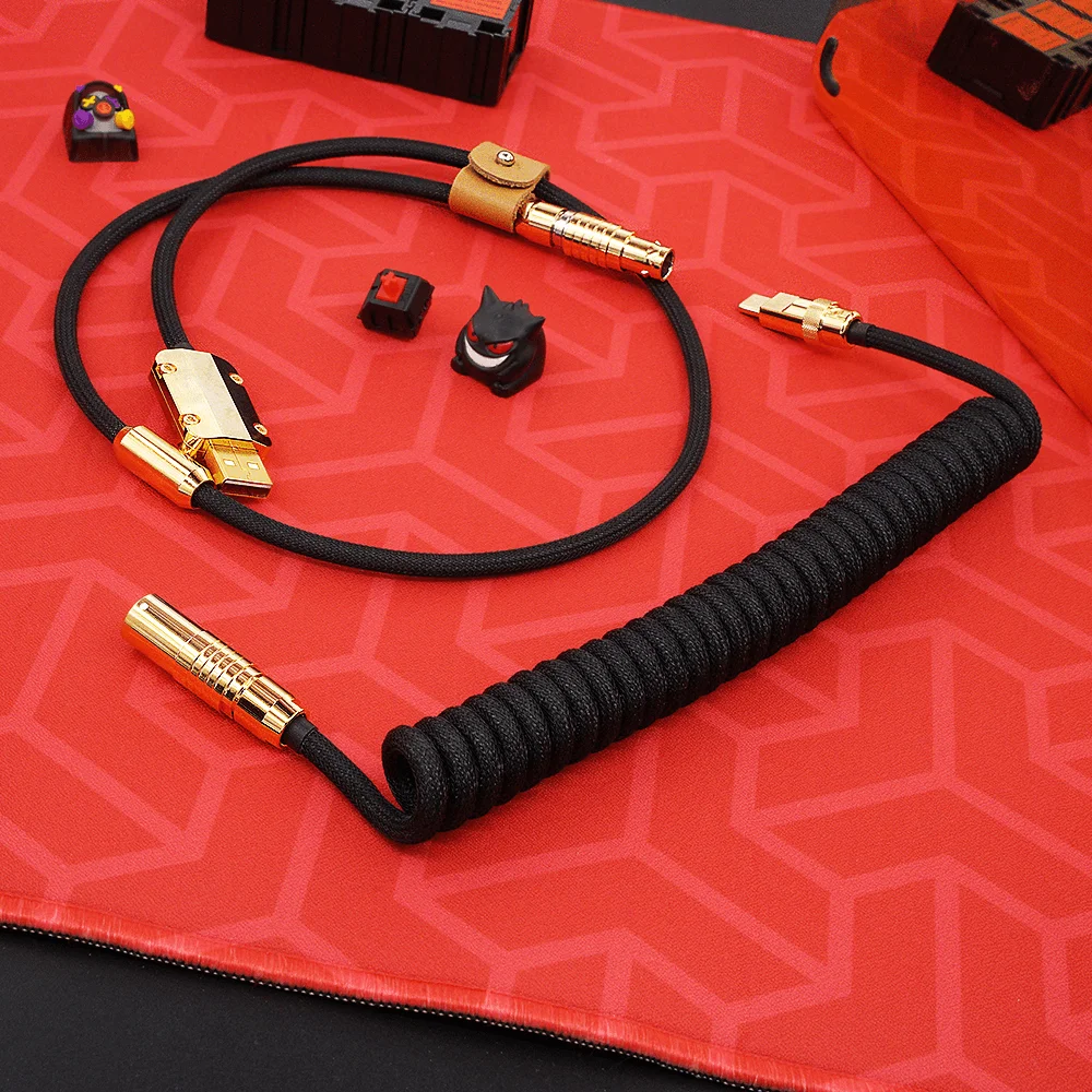 

MelGeek Handmade Mechanical Keyboad USB Cable With Coil Aviator Customized Sleeve Keyboard Type C Gold Connector Black