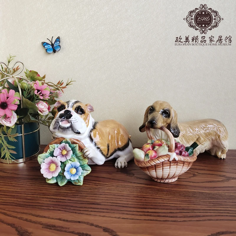 

Ceramic Dog Statue Home Decor Crafts Room Gifts Decoration Golden Retriever Dog Wine Cabinet Ornament Porcelain Figurines