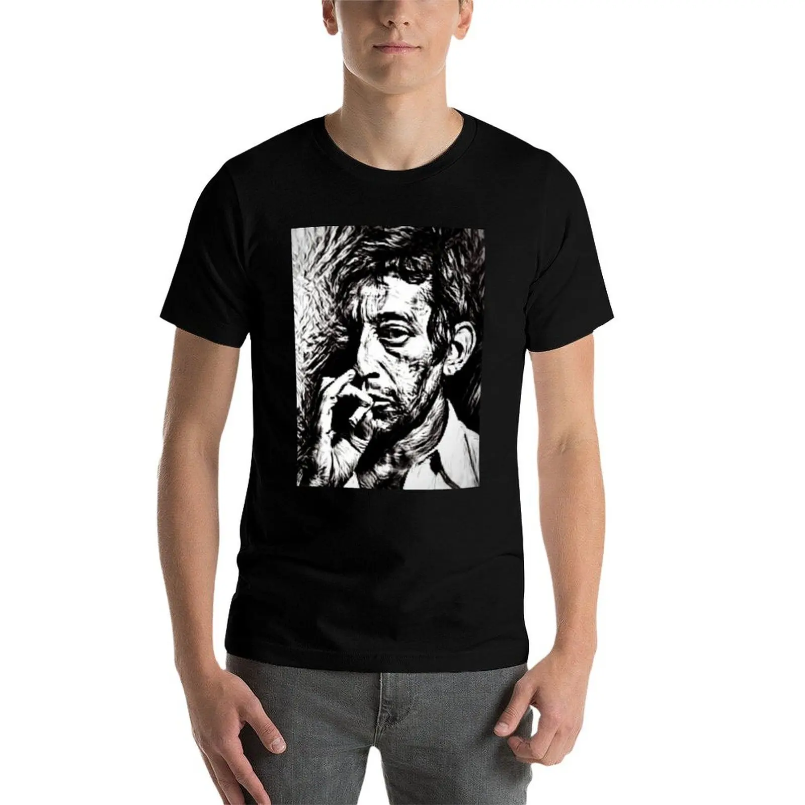 Фото Футболка с графическим принтом Serge Gainsbourg Noirs Ne Dessin Blanc, дышащая базовая хлопковая футболка №3