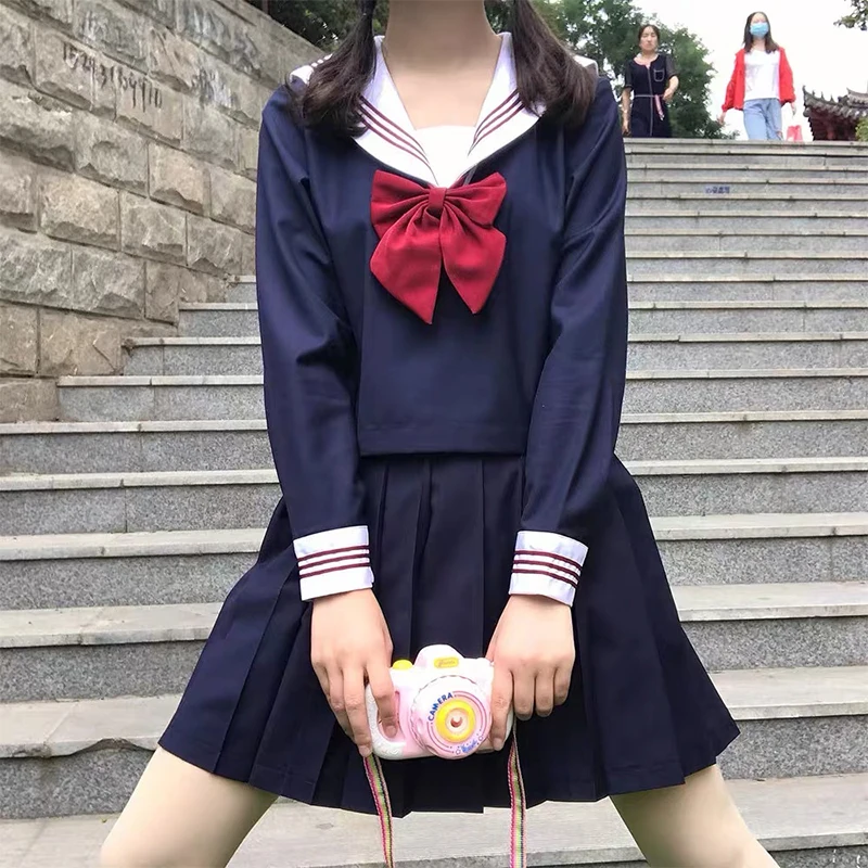 

Japanese Style S-2xl Student Girls School Uniforms Girls Navy Costume Women Sexy Navy JK Suit Sailor Blouse Pleated Skirt