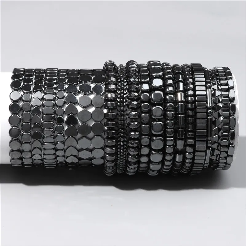 

No-magnetic Black Hematite Stone Bracelet Women Men Healing Beads Therapy Bracelets Loss Weight Health Care Bracelet Jewelry