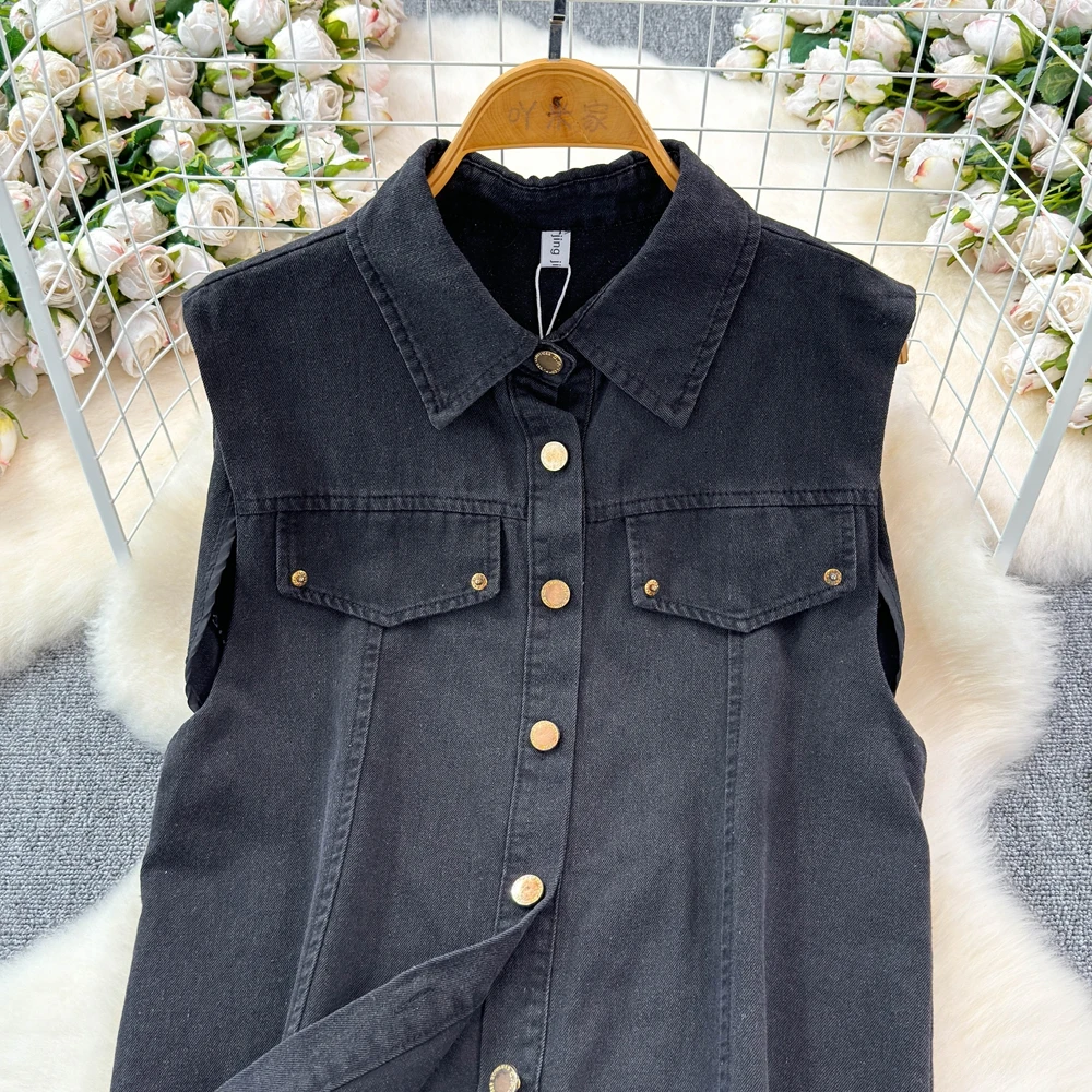 Женский джинсовый жилет модный костюм летние топы с тонкой талией + короткие юбки