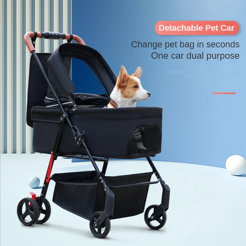 Pet Stroller Dog Cat Teddy Baby Stroller Out Small Pet Cart Lightweight Detachable Single Wheel Folding Foldable Cat Carrier