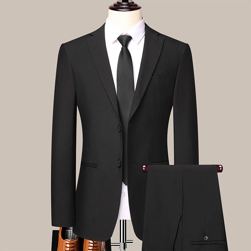 

High Quality (Blazer+ Trousers) Men's British Style Simple Fashion Senior Business Casual Wedding Gentlemen's Suit Two Piece