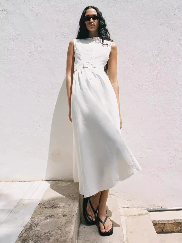 

PB&ZA 2023 new women's aristocratic fashion elegant temperament asymmetric waist long sleeveless dress woman