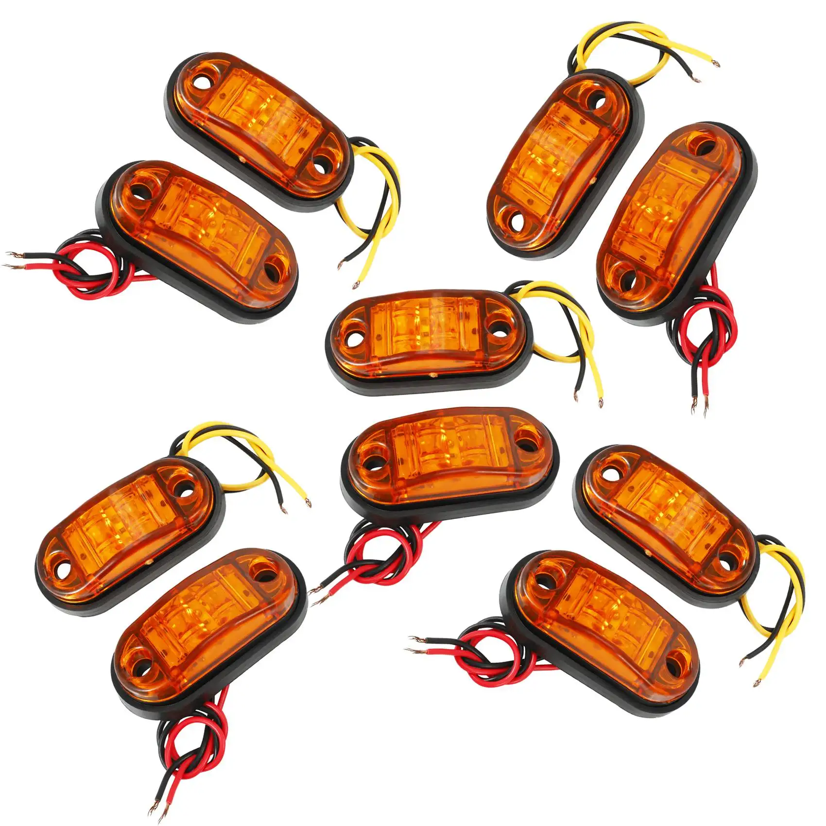

10Pcs Amber 2 Led Light Oval Clearance Trailer Car Truck Side Marker Tail Lamp
