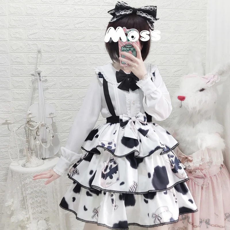 Купи Sweet Milk Lolita Daily Commuter Skirt High Waist Kawaii Student Lolita SK Strap Skirt Fairy Kei European Clothing Cosplay за 3,459 рублей в магазине AliExpress