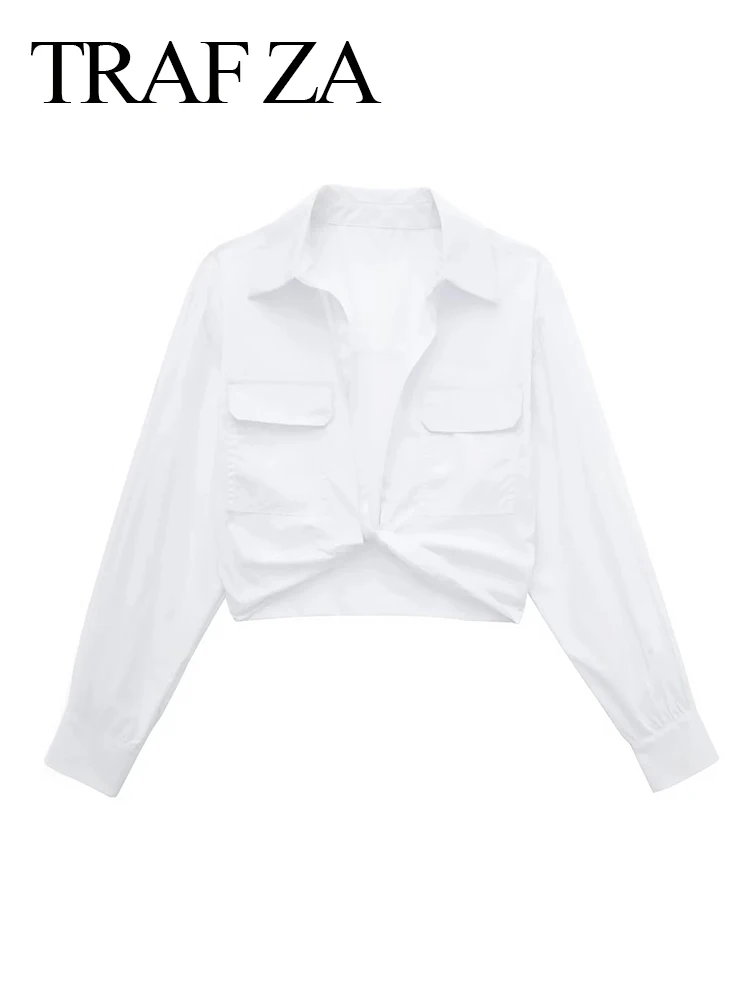 

Женская короткая блузка с отложным воротником, с перекрестным низом