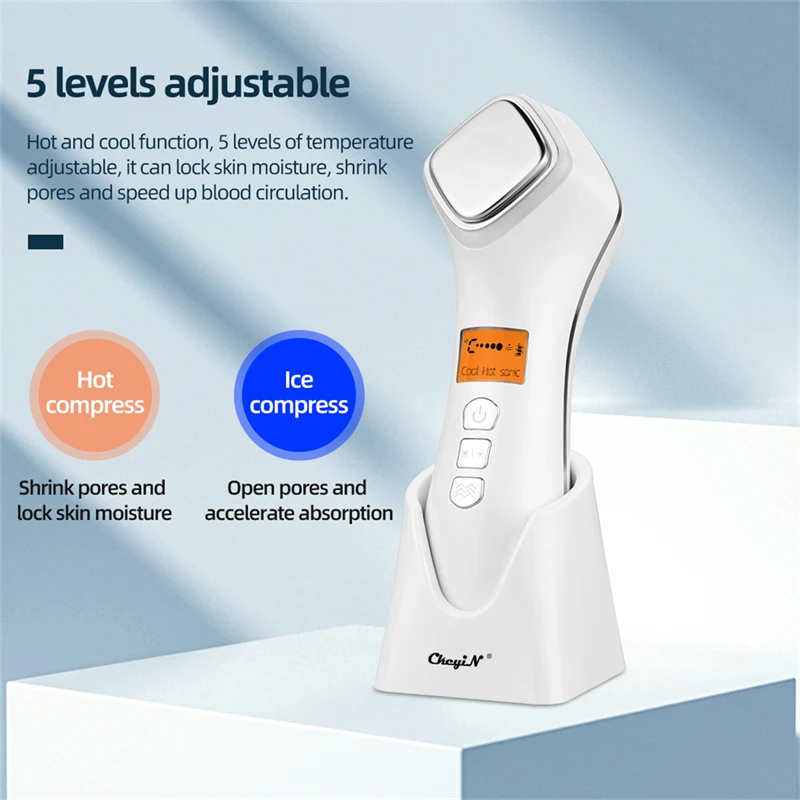 

Sonic Vibration Facial Lifting Massager LED Photon Skin Care Light Therapy Wrinkle Remover Shrink Pore Hot Cold Hammer Anti Age