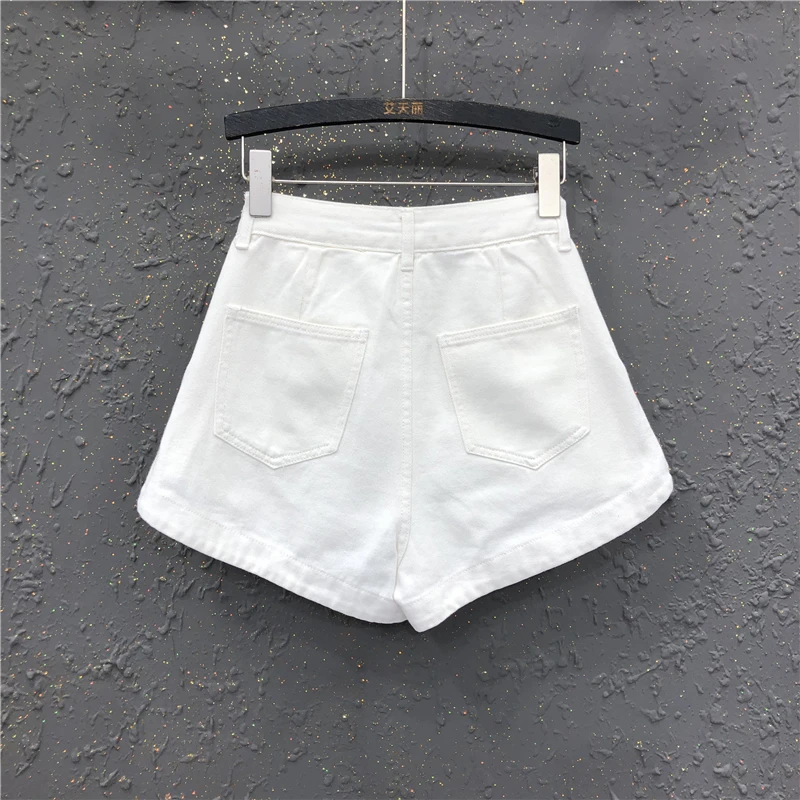 Western Style Shorts Diamond-Embedded Decorative Denim Shorts for Women 2023 Summer New Loose Slimming High Waist Wide Leg Pants