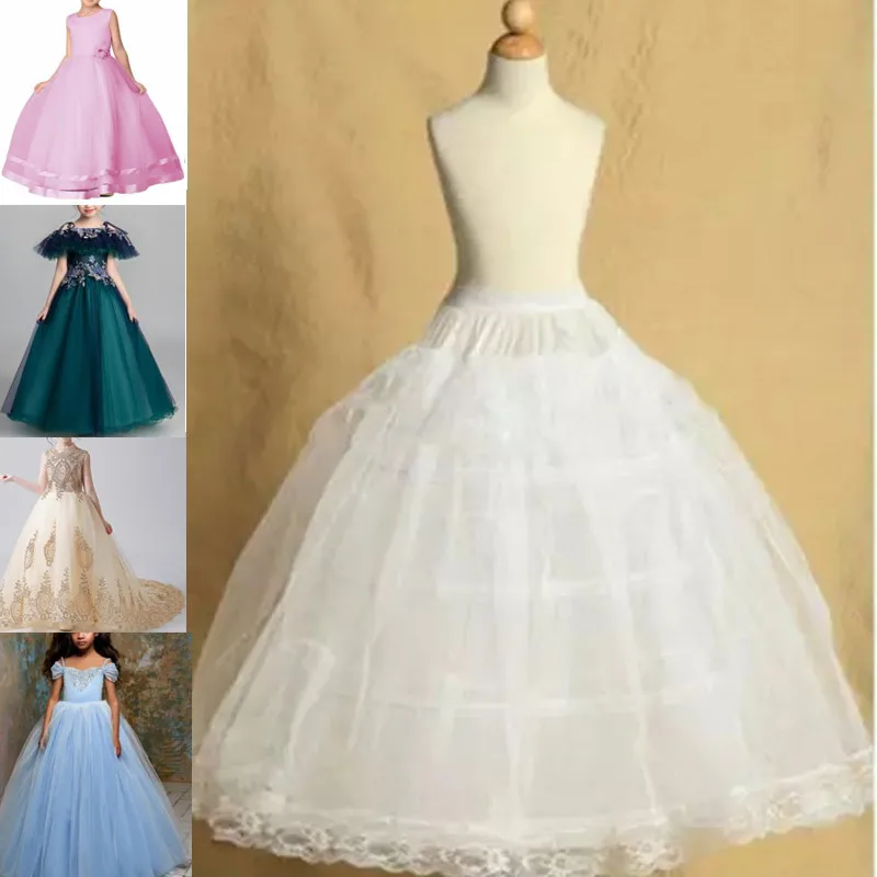 7Size Fit 2-18Years White Toddler Petticoat for Girls Crinoline Underskirt Flower Girl Ball Gown Dress Puffy Skirt Jupon 3 Hoops