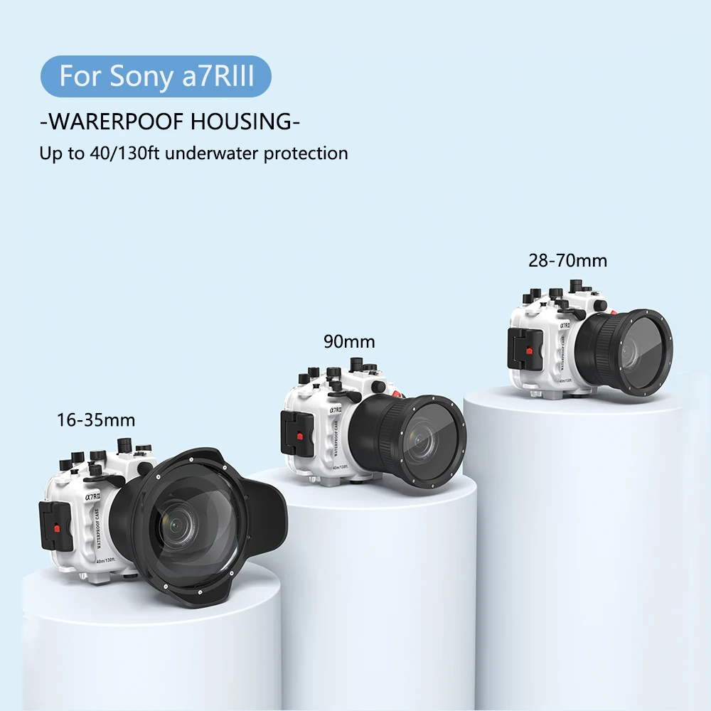

For Sony A7 III A7R III A7M3 A7RIII/A7III 40/130FT Waterproof Housing Underwater Diving Camera Case With Wire Angle Dome Port