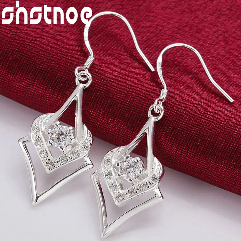 

925 Sterling Silver AAA Zircon Rhombus Heart Drop Earrings For Women Jewelry Party Engagement Wedding Valentines Gift Fashion