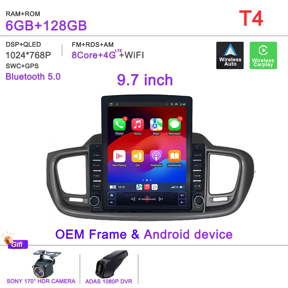 

Головное устройство Android 15 для Kia Sorento 3 2014-2017 Автомобильный мультимедийный видеоплеер Стерео Радио GPS-навигация Carplay без 2din DVD