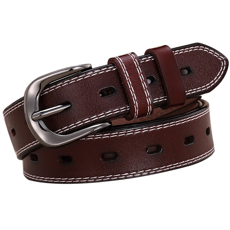 

Ремень из натуральной кожи Женский, Модный повседневный винтажный пояс с металлической пряжкой, с язычком, однотонный