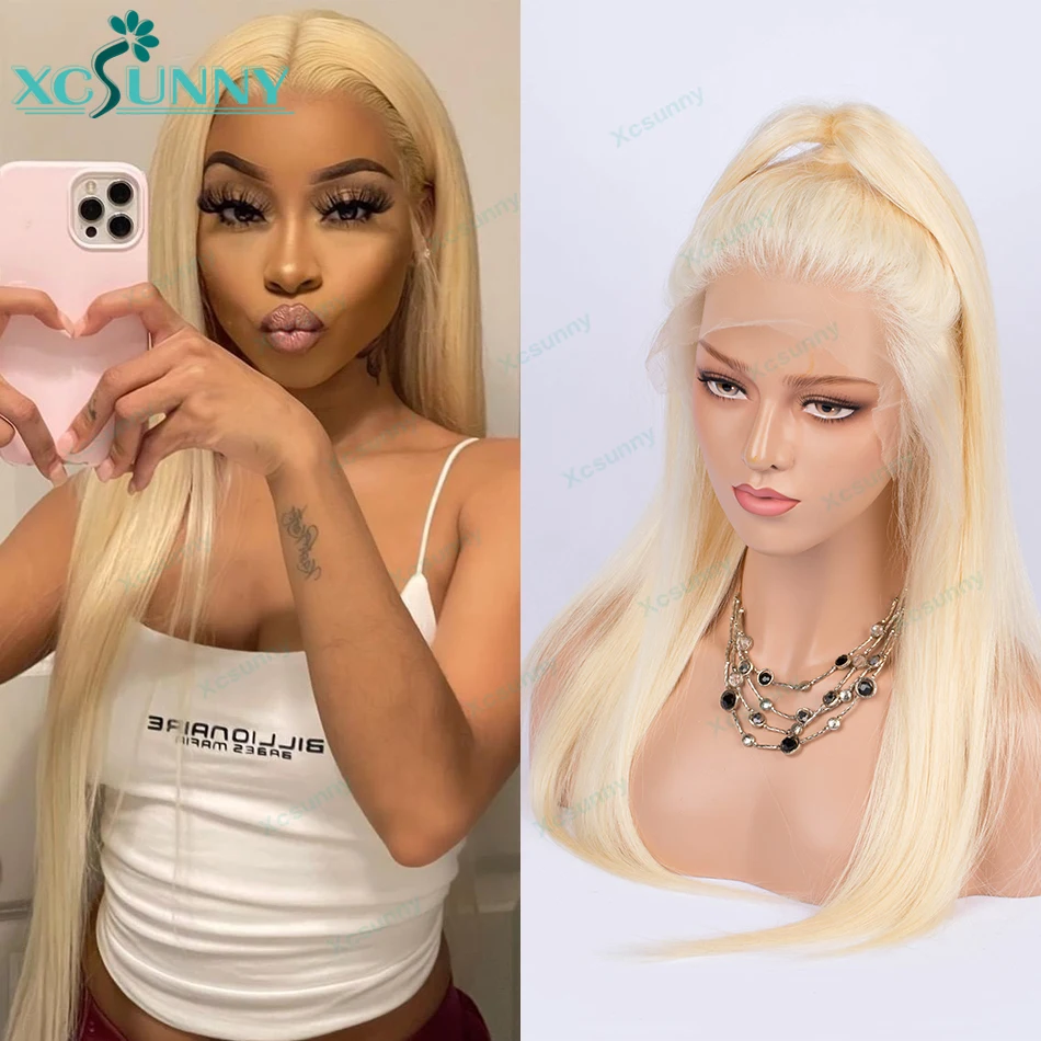 Прямой парик из 613 человеческих волос 13x6 HD передний на сетке светлый плотность 180