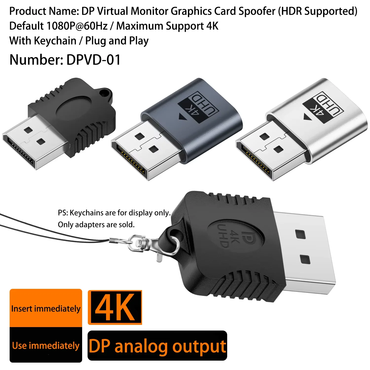 Фото Эмулятор дисплея Mini DP DisplayPort (Ghost Display) с поддержкой EDID для видеокарт ПК, 1080P@60Hz, 4K@17Hz №4