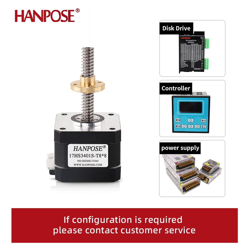 HANPOSE 17HS3401S-T8*8 300 мм винтовой стержень линейный шаговый двигатель Nema17 1.3A 28N.CM