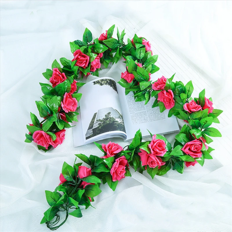 

240cm Silk Rose Artificial Flowers Ivy Vines Green Garland Home Wedding Garden Decoration Wall Hanging Rattan