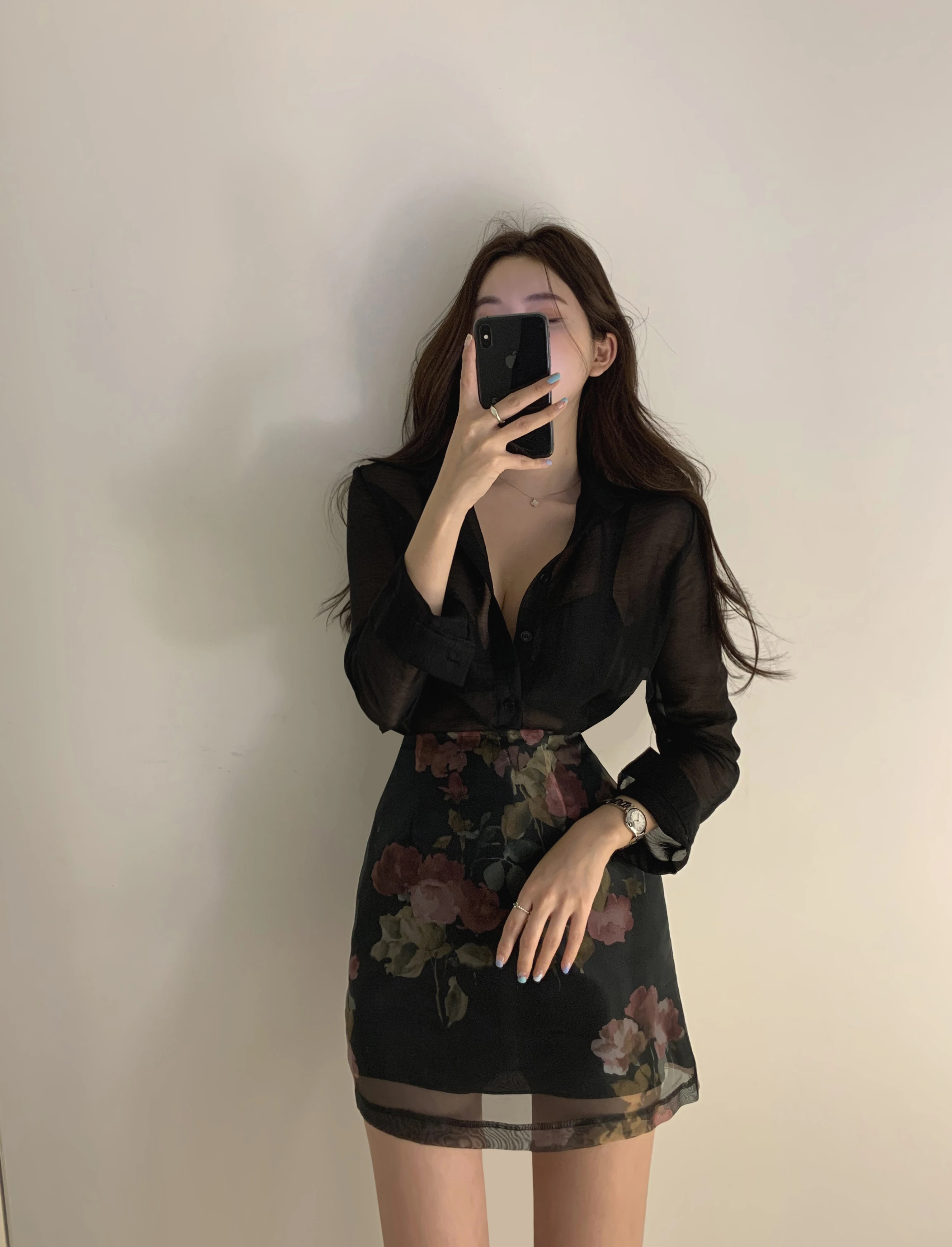 Женская тонкая юбка с отложным воротником элегантная прозрачная рубашка длинным