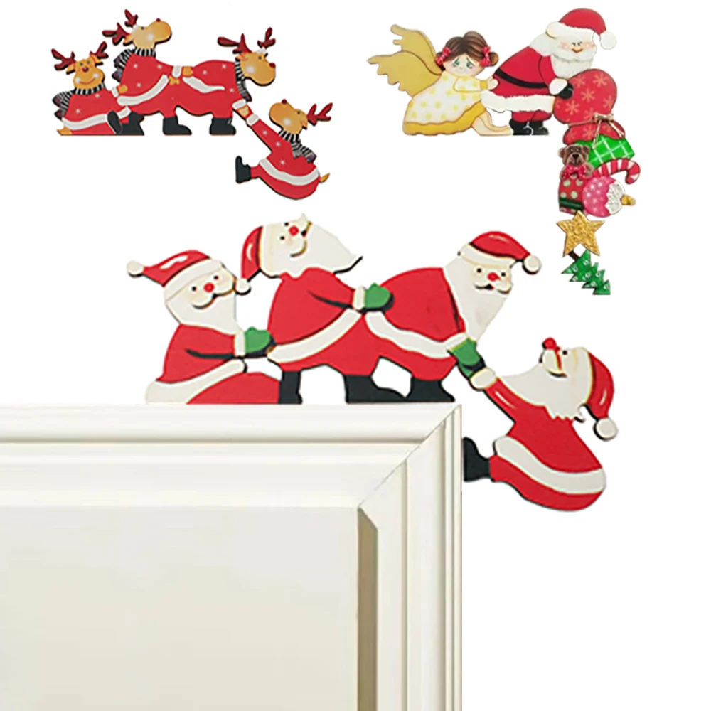 

Christmas Door Frame Oranments Wall Santa Claus Elk Frame Wooden For Home Room Decor Happy New Year Christmas Decoration 2023