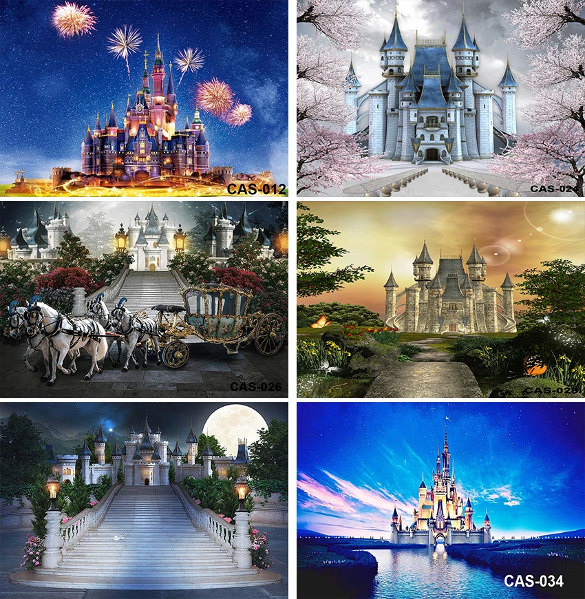 

Cinderella Princess Baby Shower Birthday Photography Backdrop Fireworks Carriage Flowers Clouds Castle Butterfly Stars Backdrops