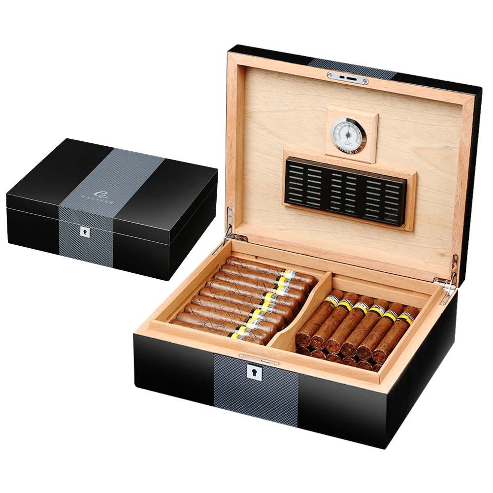 GALINER Cedar Wood Cigar Humidor Box Home Luxury Carbon Fiber Painted Storage Cigar Box With Hygrometer Humidifier