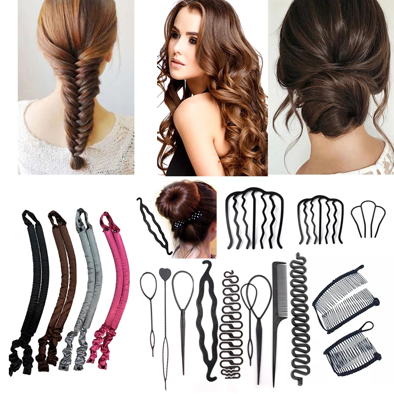 

Soft Roller Curler Hair Comb Styling Tools Braiding Women Girls Donut Hair Bun Maker Hairpins Clip DIY Hair Accessories