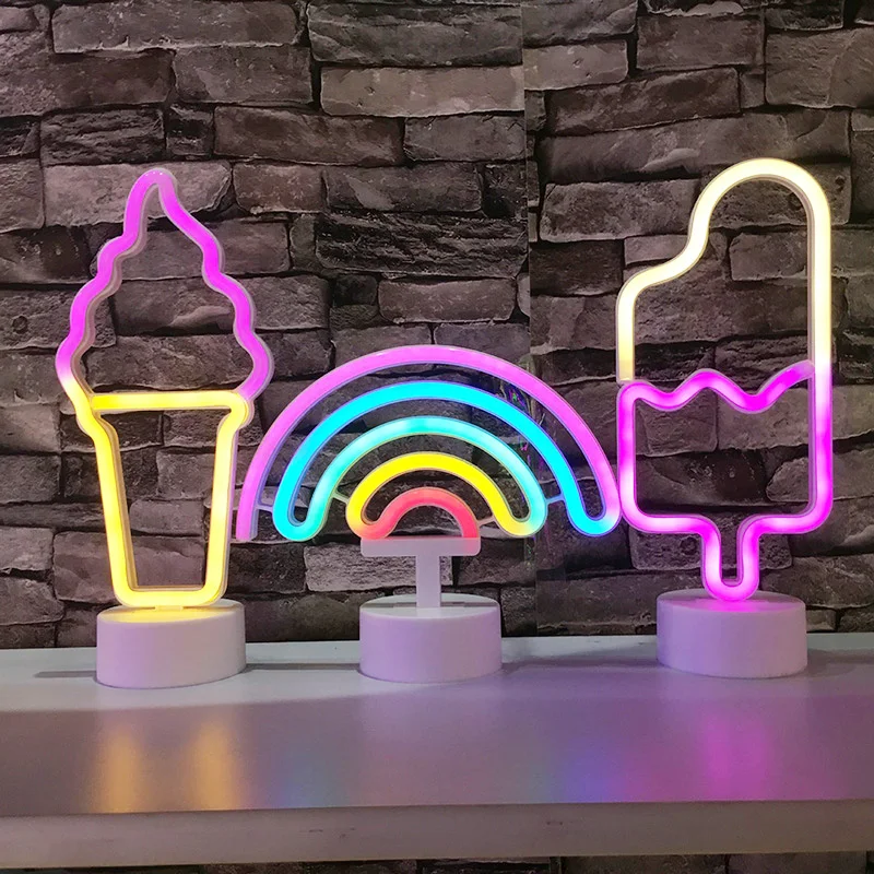

USB LED neon sign Led Ice cream rainbow Lamp lights for bedroom Outdoor Battery Operated Garlands Wedding Christmas Party Decor