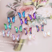 purple gradient butterfly stud earrings summer sweet colorful crystal butterfly earrings bohemia earring girl party jewelry gift