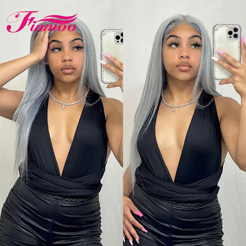 

Silver Grey Brazilian Lace Front Human Hair Wigs For Women 613 HD Transparent Lace Frontal Wig Gray Bone Straight Lace Front Wig